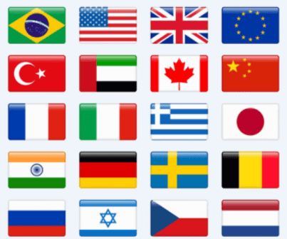 All countries with flags in the world