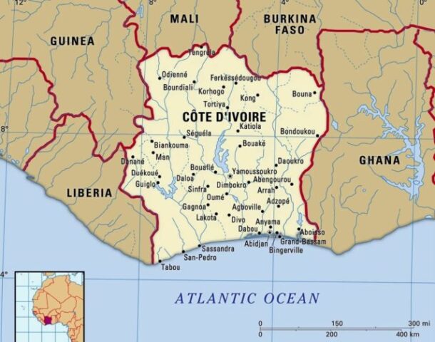 Cote d’Ivoire or Ivory Coast Country Map