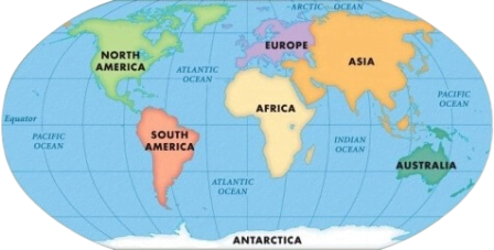 All continents with their country names